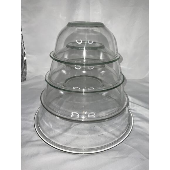 VTG PYREX CLEAR GLASS NESTING MIXING SERVING BOWLS SET/4 - Picture 1 of 11